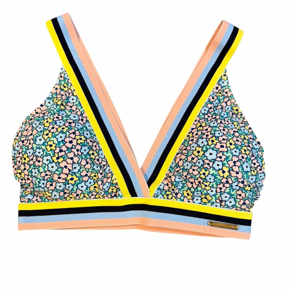 Juicy Couture Floral Bikini Top M Striped Elastic‎ Band